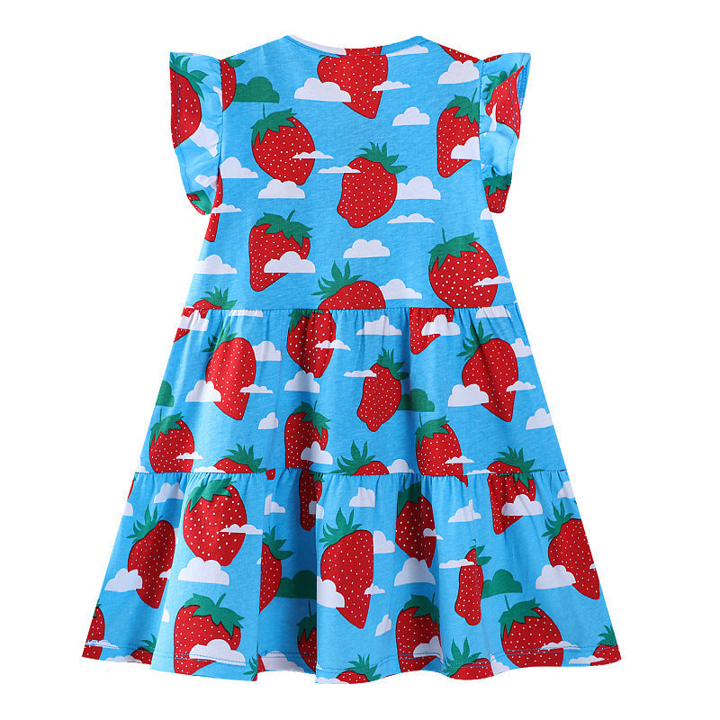 Mädchen Baumwollkleid mit fröhlichem Erdbeermuster