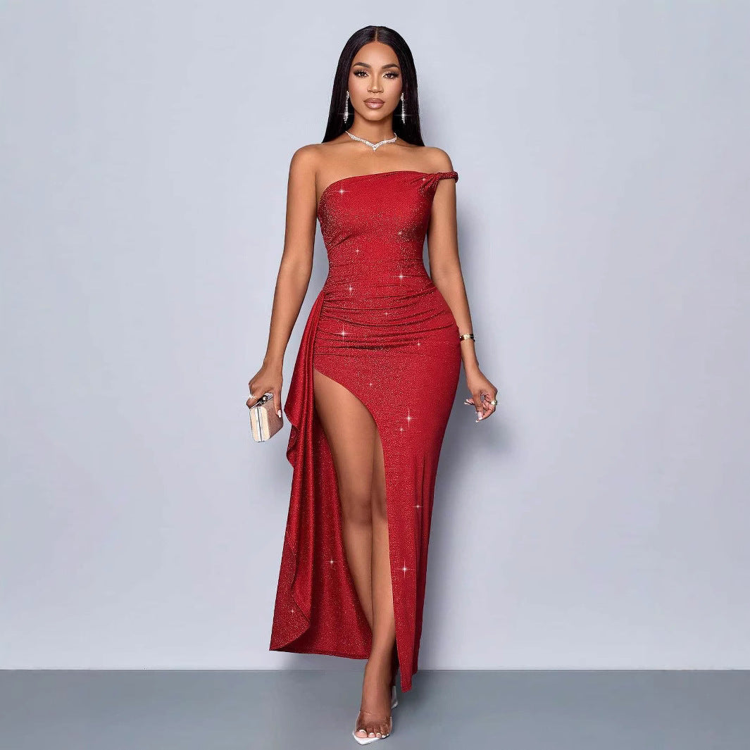 Damen Glamouröses Cocktailkleid mit schimmernden Details und seitlichem Schlitz Selmira
