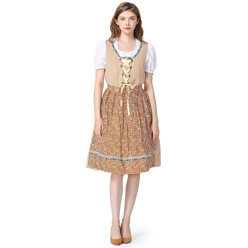 Damen nan traditionelles Oktoberfest Dirndlkleid mit Spitzenbluse, verstellbarer Korsettschnürung und glümter Schürze