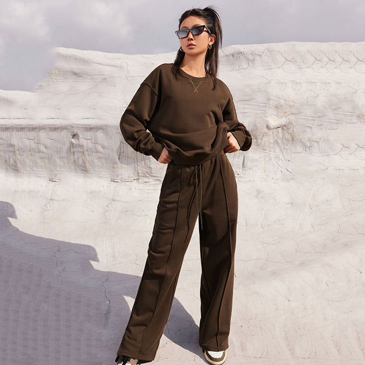 Damen nan Oversize-Sweatshirt und weite Loungehose Set mit Tunnelzug, dezenter Nahtführung und elastischen Bündchen