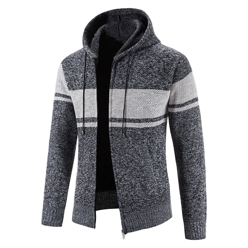 Herren nan gefütterte Strick-Kapuzenjacke mit Teddyfutter, durchgehendem Reißverschluss und Kordelzug