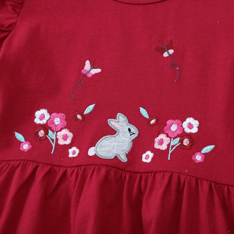 Mädchen Freizeitkleid mit niedlichem Hasen- und Blumenmotiv