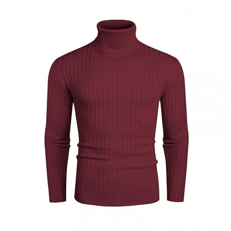 Herren nan gerippter Feinstrick-Rollkragenpullover Slim Fit