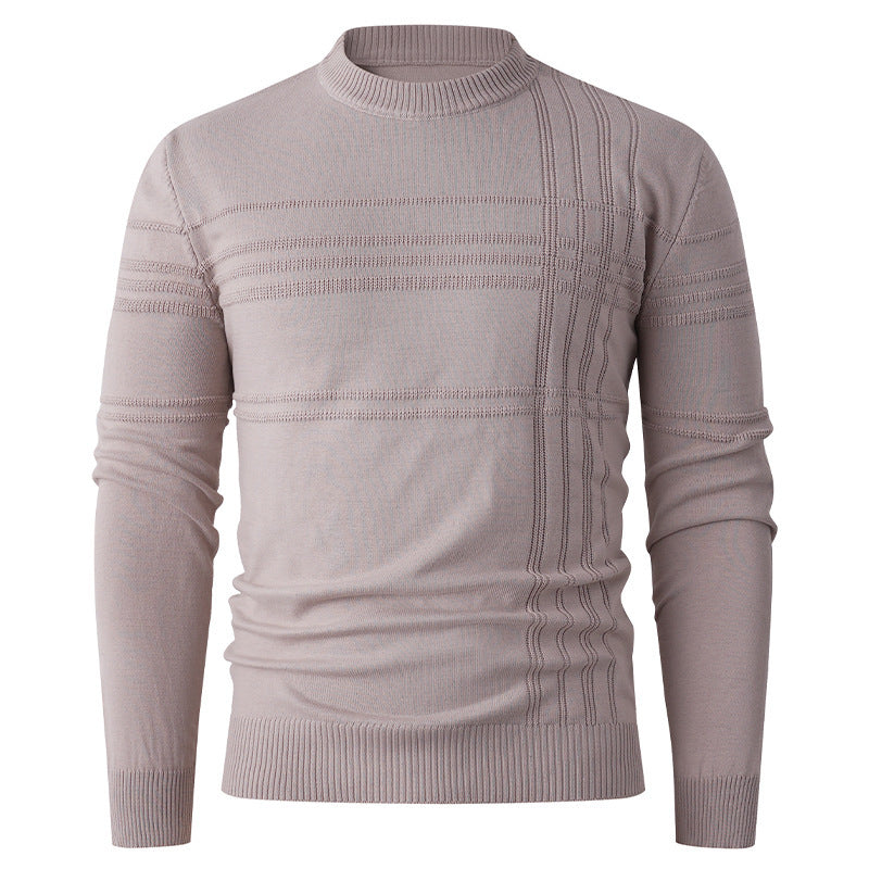 Herren nan Feinstrick-Pullover Rundhals mit geprägter Streifenstruktur und schmaler Silhouette