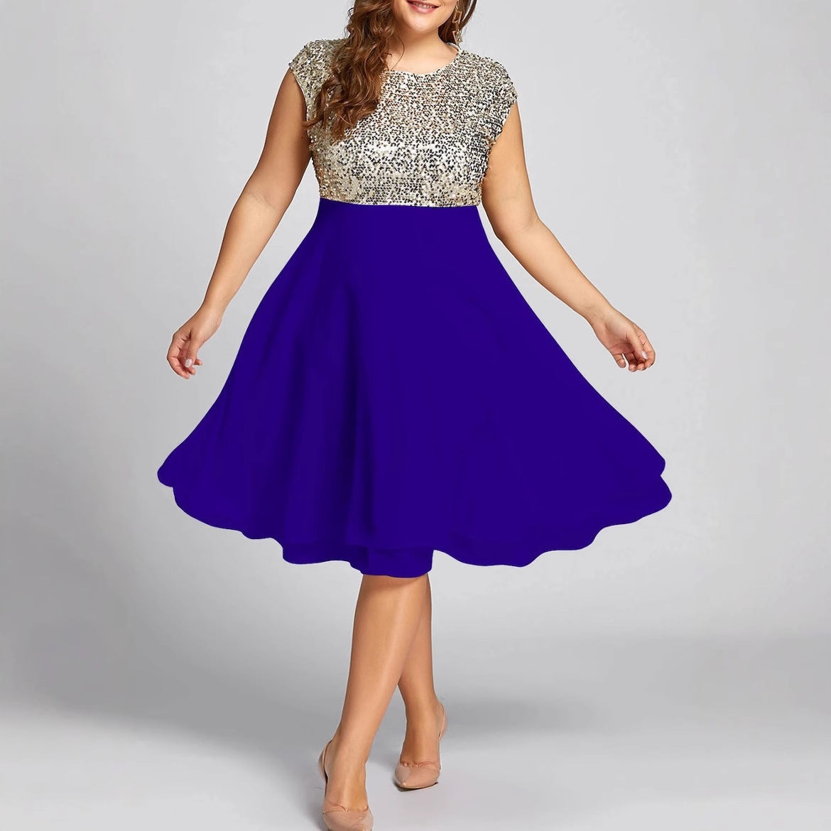 Damen Elegantes Cocktailkleid mit schimmerndem Oberteil und schwingendem Rock Selmira