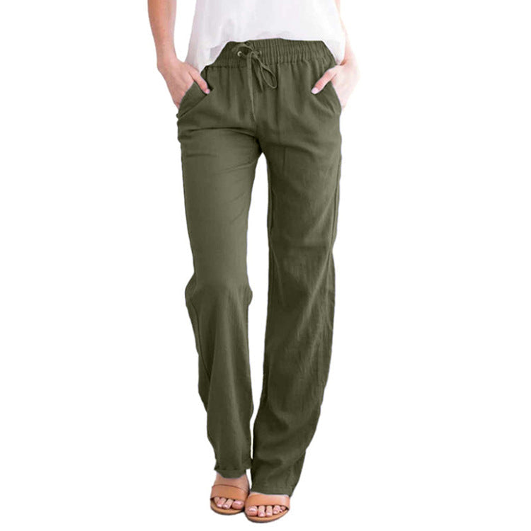 Damen nan leichte Leinenhose mit elastischem Bund und weitem Bein