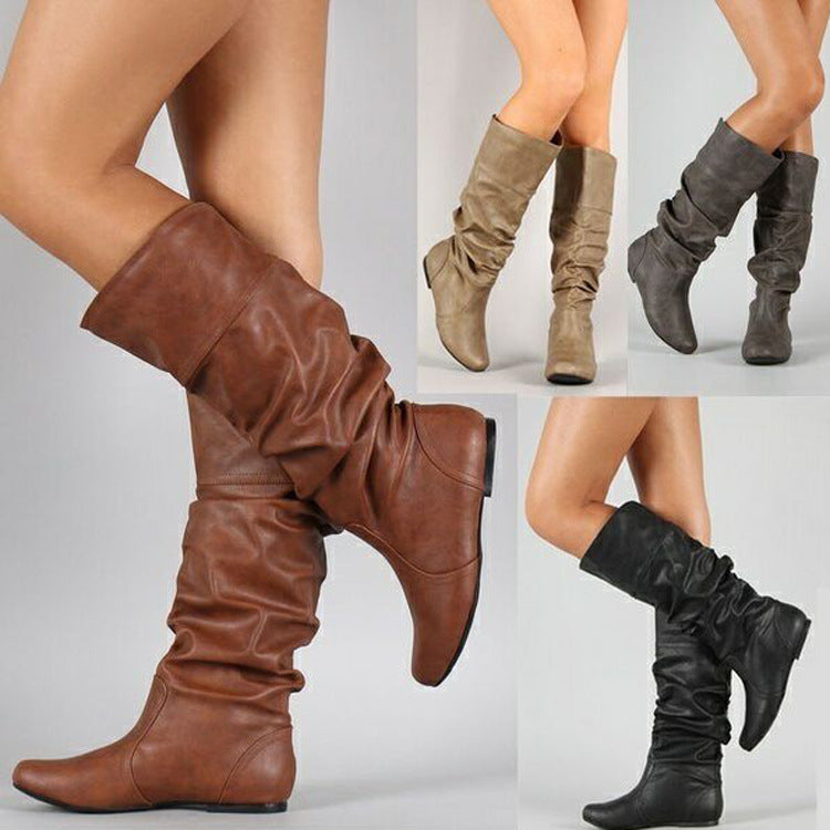 Damen nan lässige Slouch-Stiefel mit weichem Schaft, gerafftem Design und flacher Komfortsohle