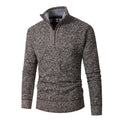 Herren nan grobgestrickter Halfzip-Pullover mit Stehkragen und karierter Krageninnenseite