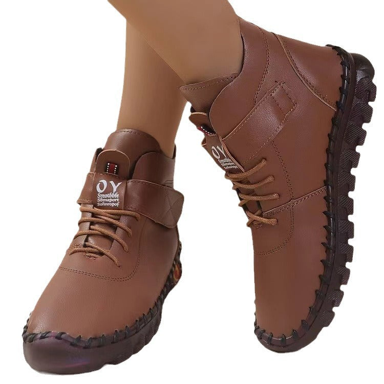 Damen nan knöchelhohe Freizeitboots mit Klettverschluss, elastischer Schnürung und markanter Profilsohle
