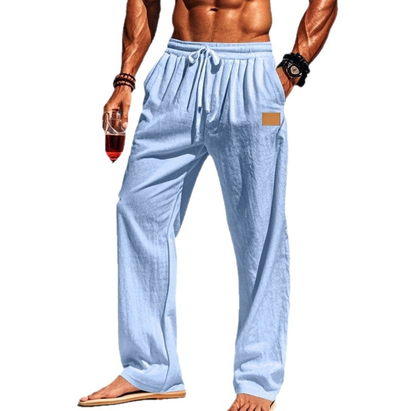 Herren nan leichte Leinenhose mit Tunnelzug, weitem Bein und Seitentaschen