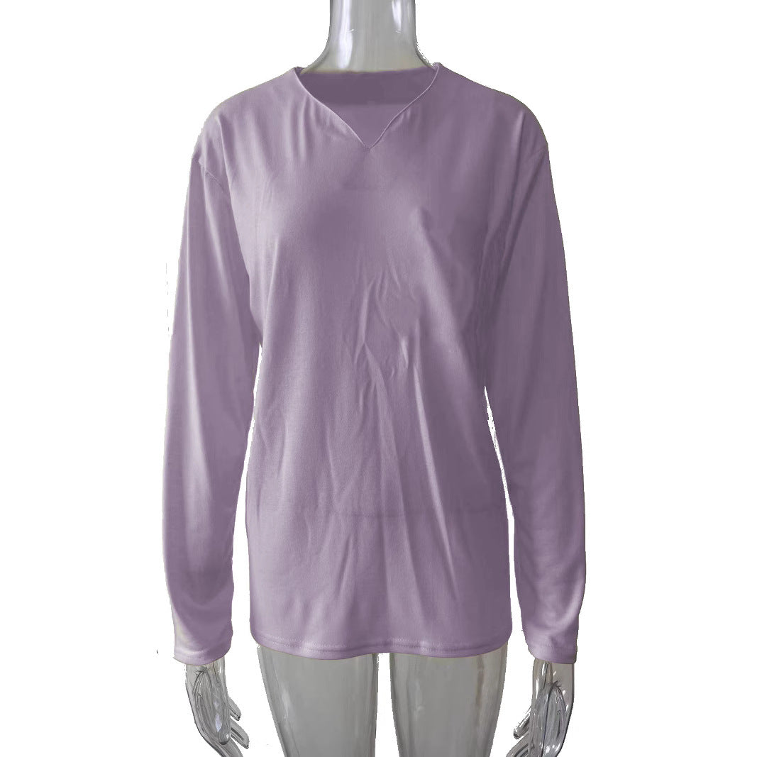 Damen nan legeres Langarmshirt mit V-Notch-Ausschnitt, Brusttasche und lockerer Oversize-Passform