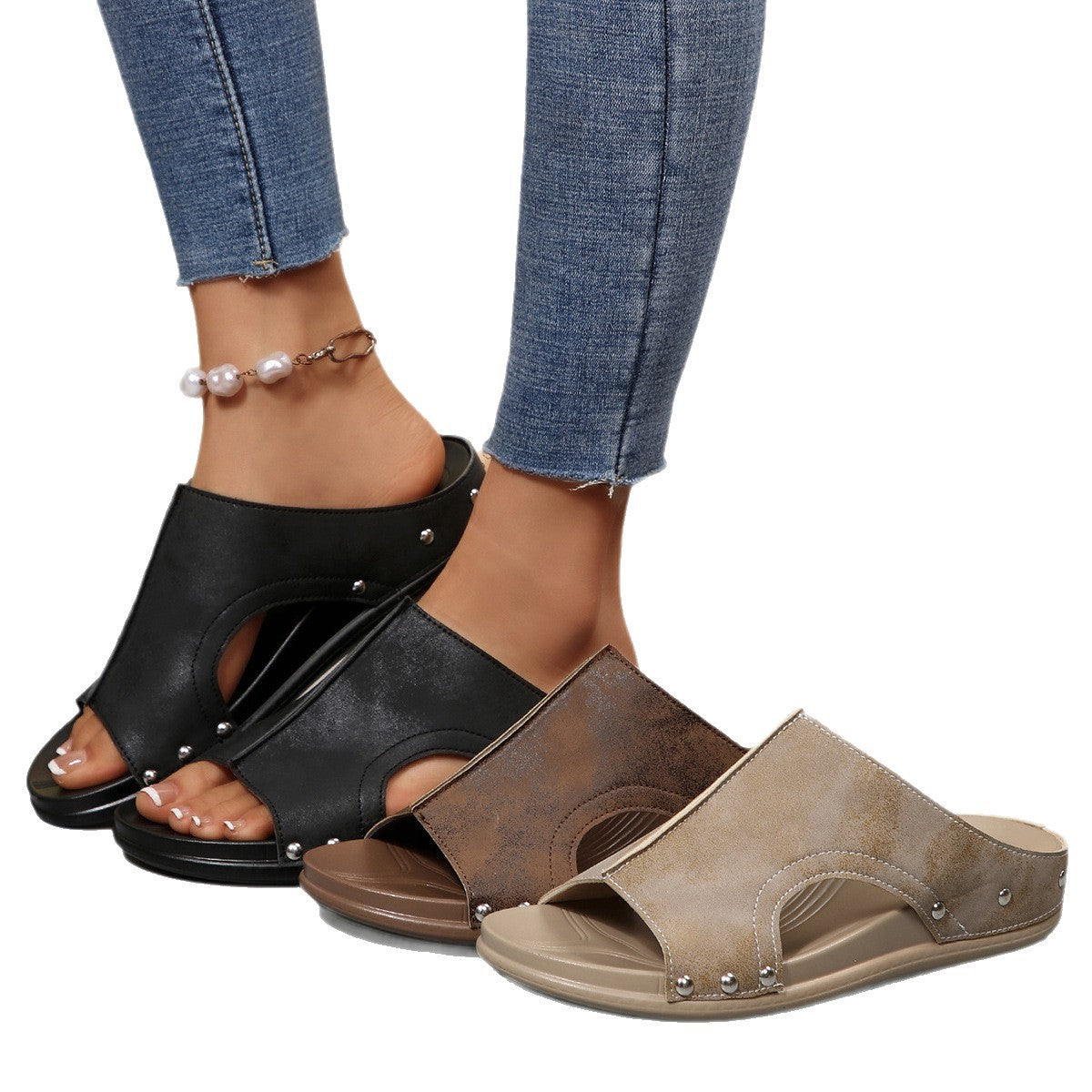 Damen Komfortable Slide-Sandalen mit modischem Cut-Out-Design und elegantem Strassbesatz Selmira