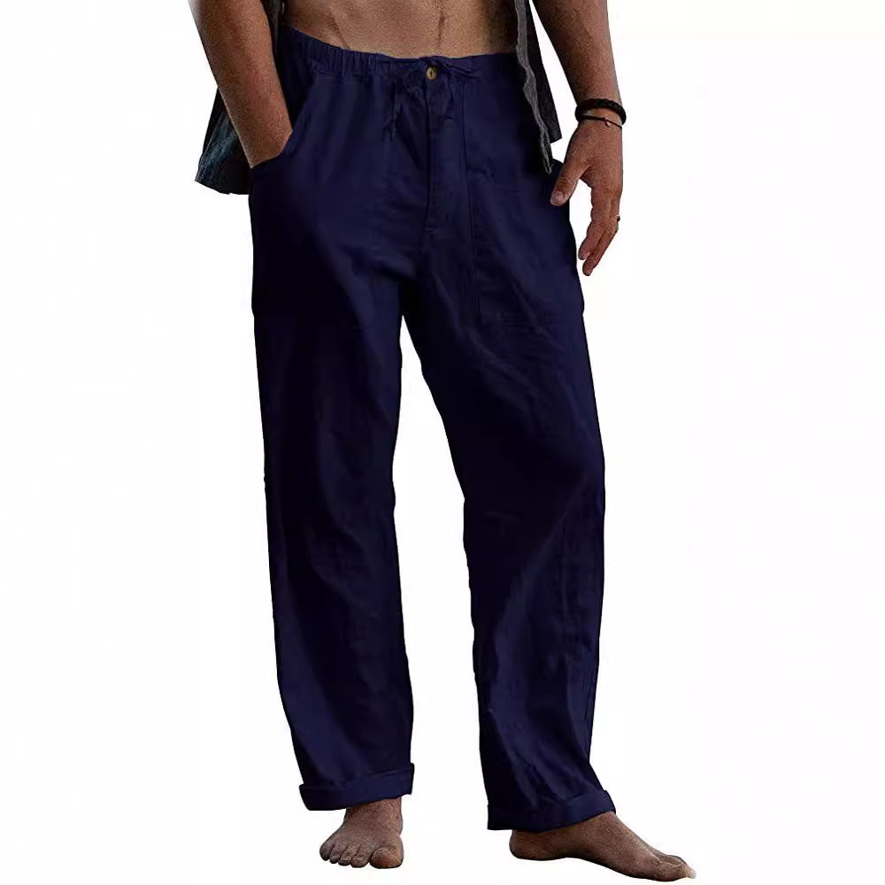 Herren nan leichte Leinenhose mit elastischem Bund und geradem Schnitt