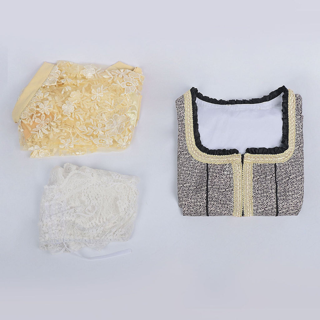 Damen nan Bouclé Top mit quadratischem Ausschnitt Goldborte und Rüschenkante