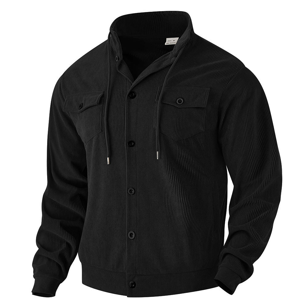 Herren nan strukturierte Cord-Workerjacke mit verdeckter Kapuze, Druckknopfverschluss und aufgesetzten Brusttaschen