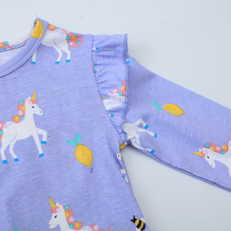 Mädchen Langarmkleid mit niedlichen Einhornmotiven