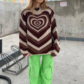 Damen nan oversized Strickpullover mit Herz-Intarsie und Chevron-Muster