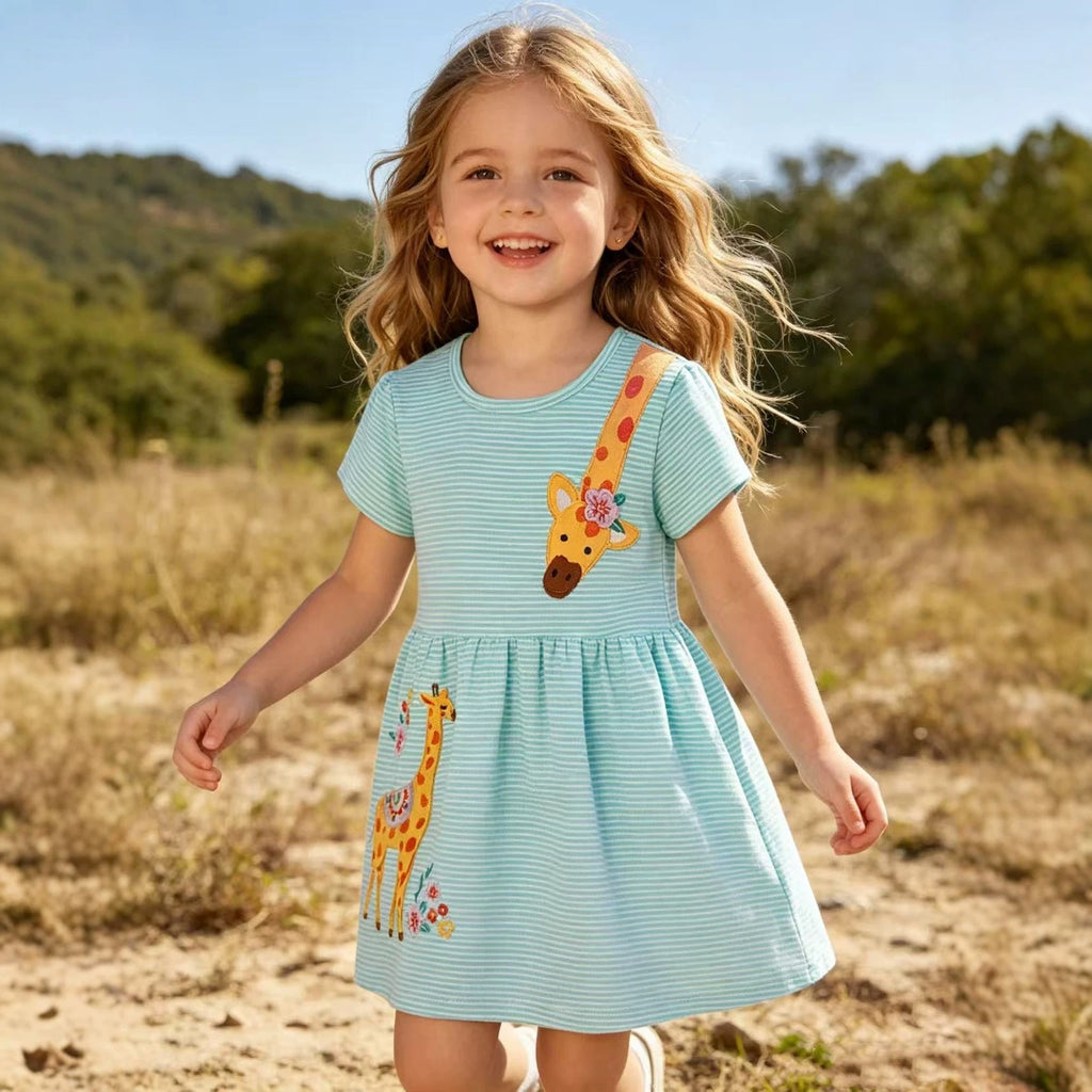 Mädchen Baumwollkleid mit fröhlichem Giraffenmotiv