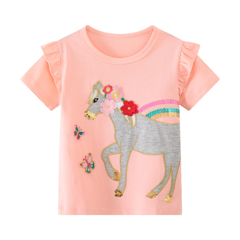 Mädchen T-Shirt mit verspieltem Einhorn-Design und Rüschendetails
