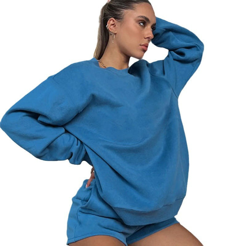 Damen nan weites Sweatshirt und Shorts Haus-Set aus weichem Frottee