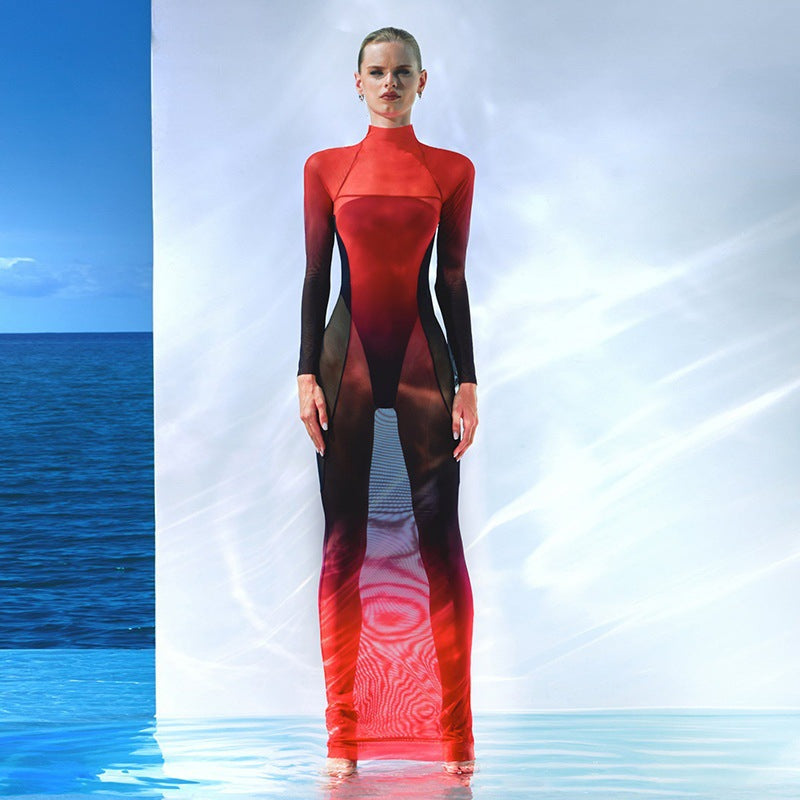 Damen Elegantes und figurbetontes Sportkleid mit hohem Kragen Selmira