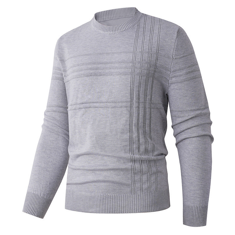 Herren nan Feinstrick-Pullover Rundhals mit geprägter Streifenstruktur und schmaler Silhouette