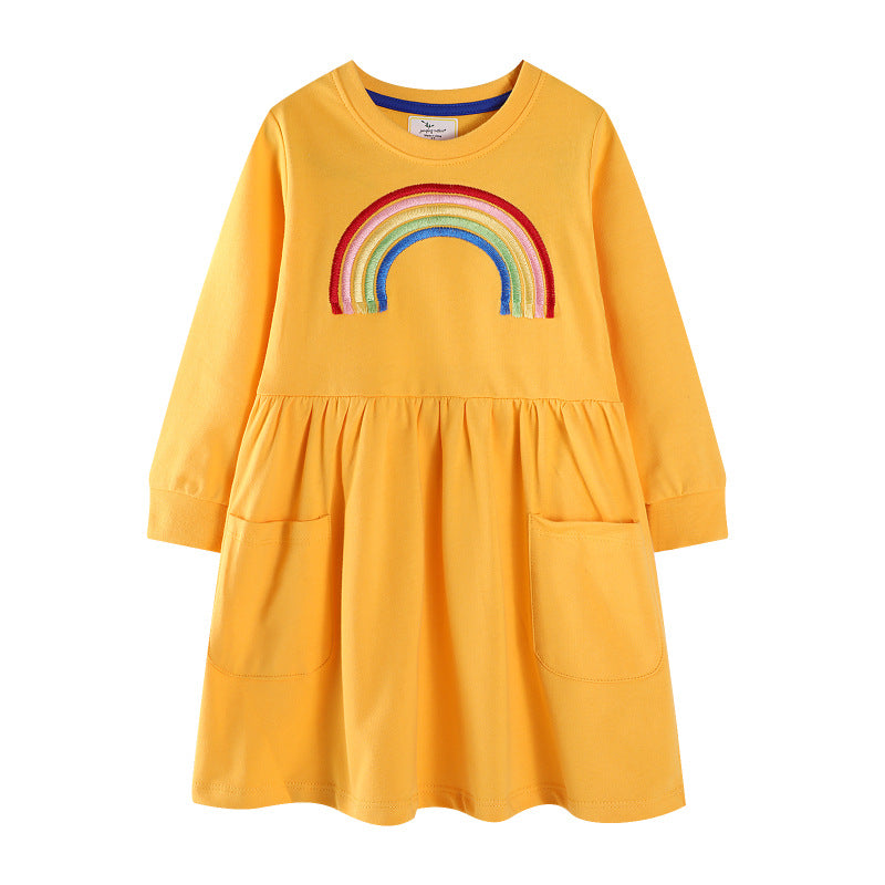 Mädchen Freizeitkleid mit Regenbogen-Stickerei