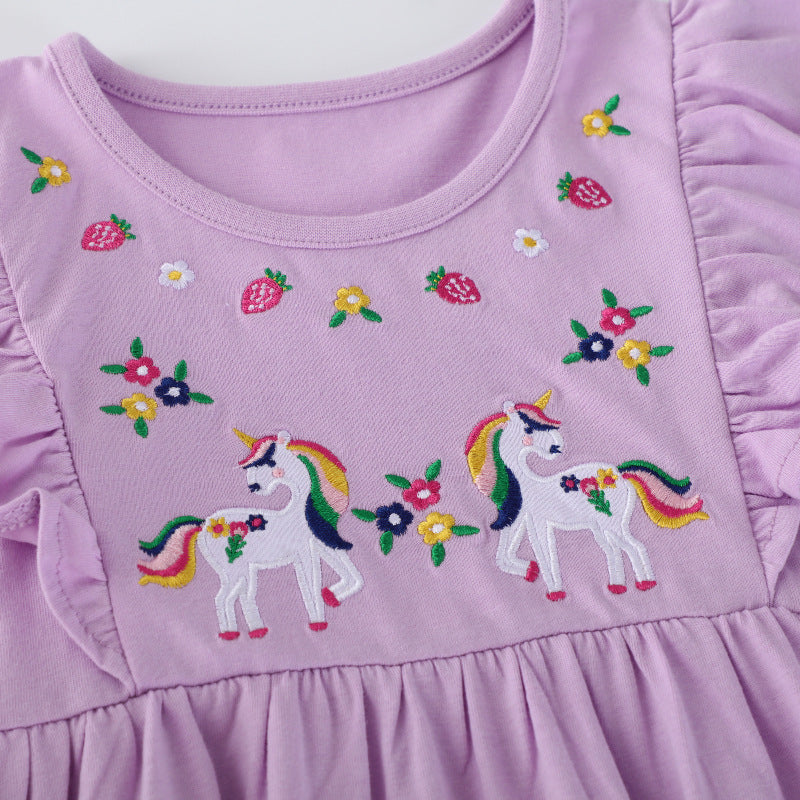 Mädchen Kleid mit zauberhaften Einhorn-Stickereien