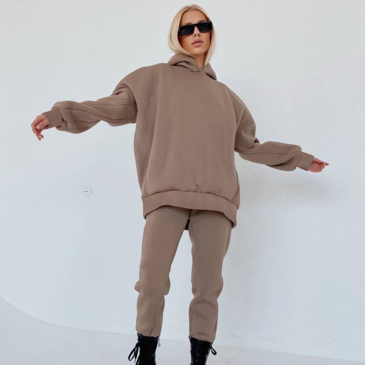 Damen nan oversized Kapuzen-Loungewear-Set mit extragroßer Kapuze und taillierter Jogginghose