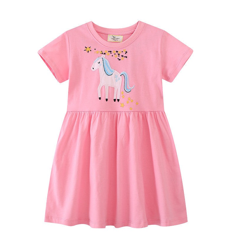 Mädchen Kurzarm Kleid mit bezauberndem Einhorn-Design
