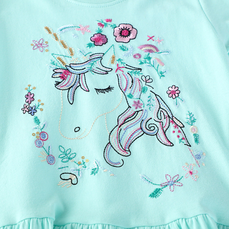 Mädchen Kurzarm Freizeitkleid mit bezauberndem Einhorn-Design