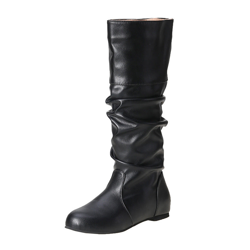 Damen nan lässige kniehohe Slouch-Stiefel mit flexiblem Schaft und flachem Absatz