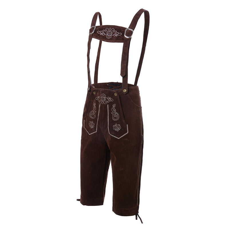 Herren nan traditionelle Wildleder Lederhose mit bestickten Trägern und Kniund