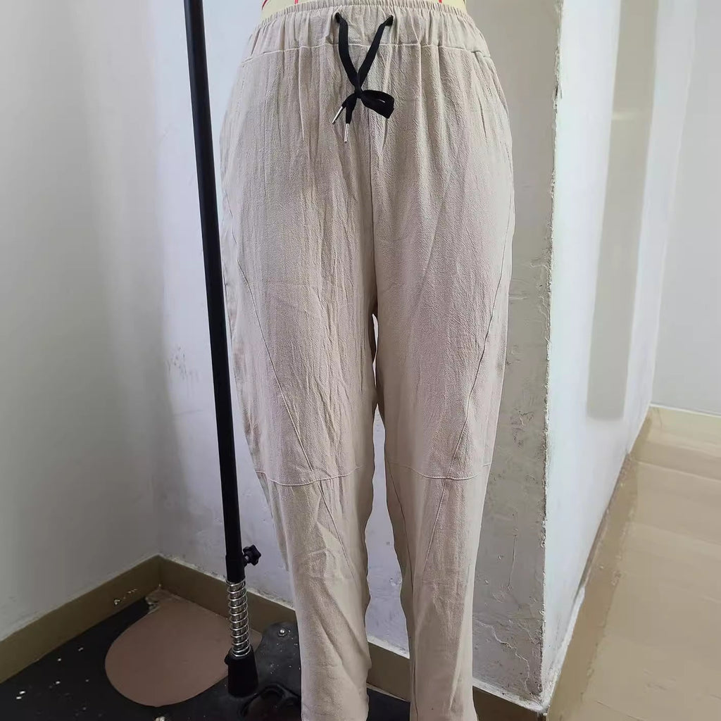 Herren nan lässige Leinenharemshose mit elastischem Bund und seitlichen Eingrifftaschen