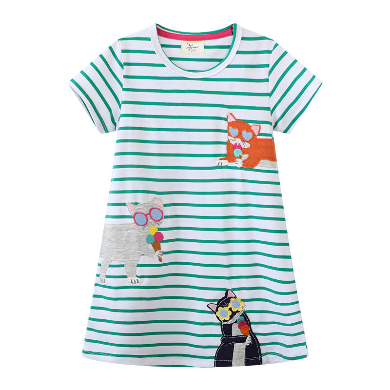 Mädchen T-Shirt Kleid mit süßen Katzenmotiven