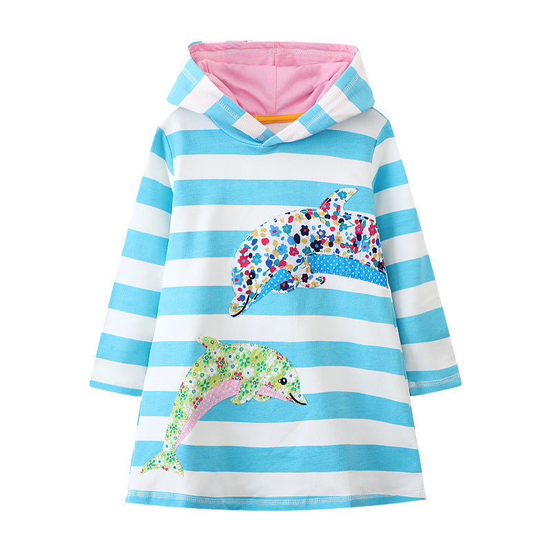 Mädchen Kapuzenkleid mit buntem Delfin-Motiv