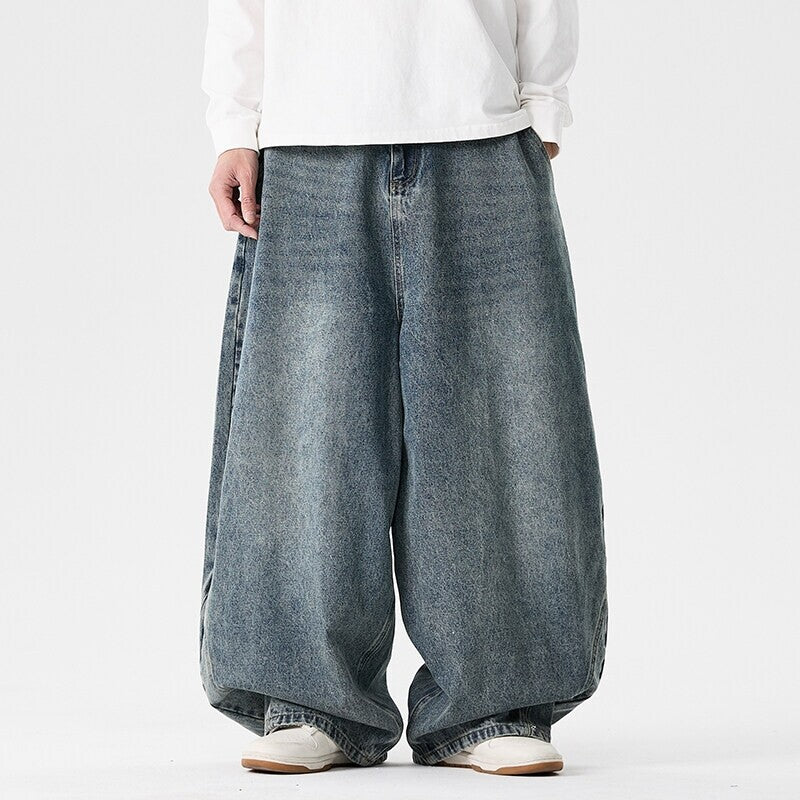 Herren nan extraweite Baggy-Jeans mit tiefem Schritt, relaxed Low-Crotch Schnitt und weitem Saum