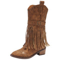 Damen nan Westernstiefel mit Fransen Nieten und Schnallenriemen