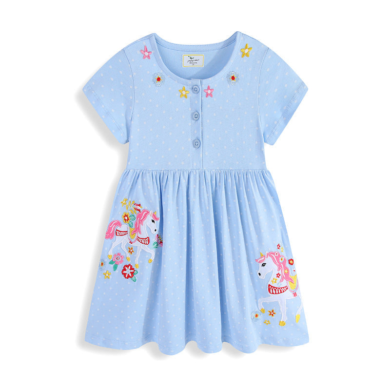 Mädchen Sommerkleid mit gesticktem Einhornmotiv