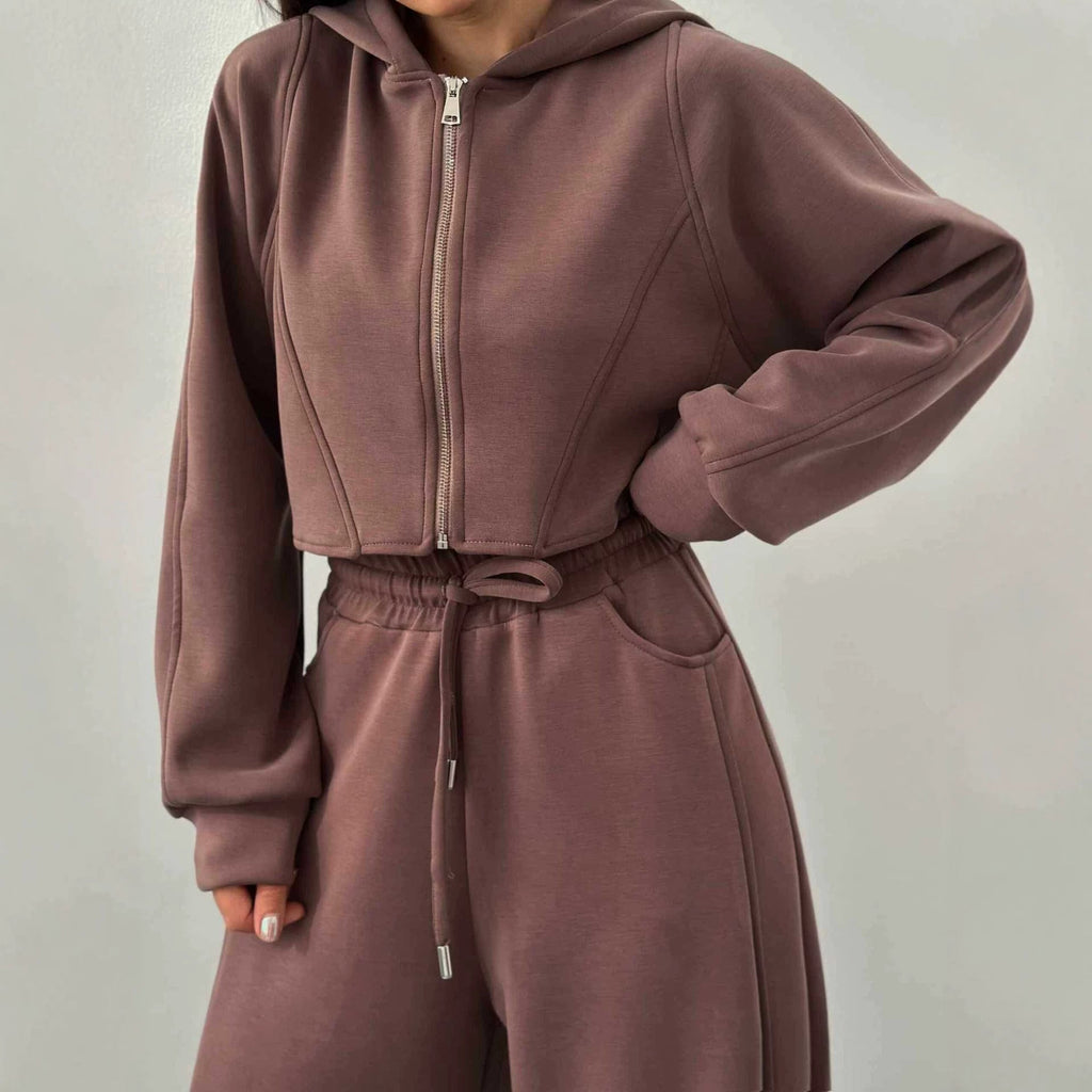 Damen nan weite Highwaist-Loungehose mit Tunnelzug, Eingrifftaschen und Ziernähten