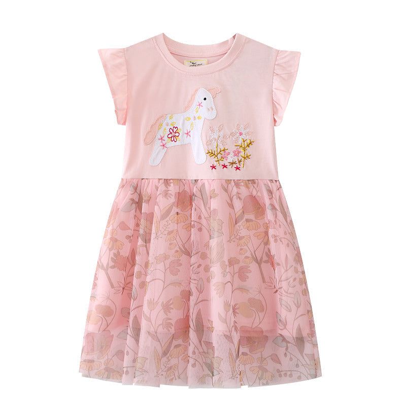 Mädchen Tüllkleid mit floralem Design und zauberhaften Hasenapplikationen