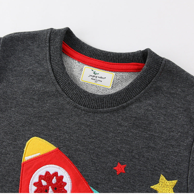 Kinder Sweatshirt mit kreativem Raketen- und Tierdesign