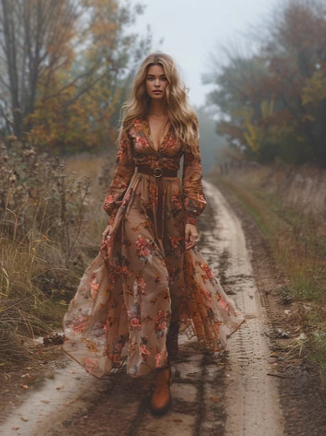 Boho Maxikleid mit V-Ausschnitt | Selmira