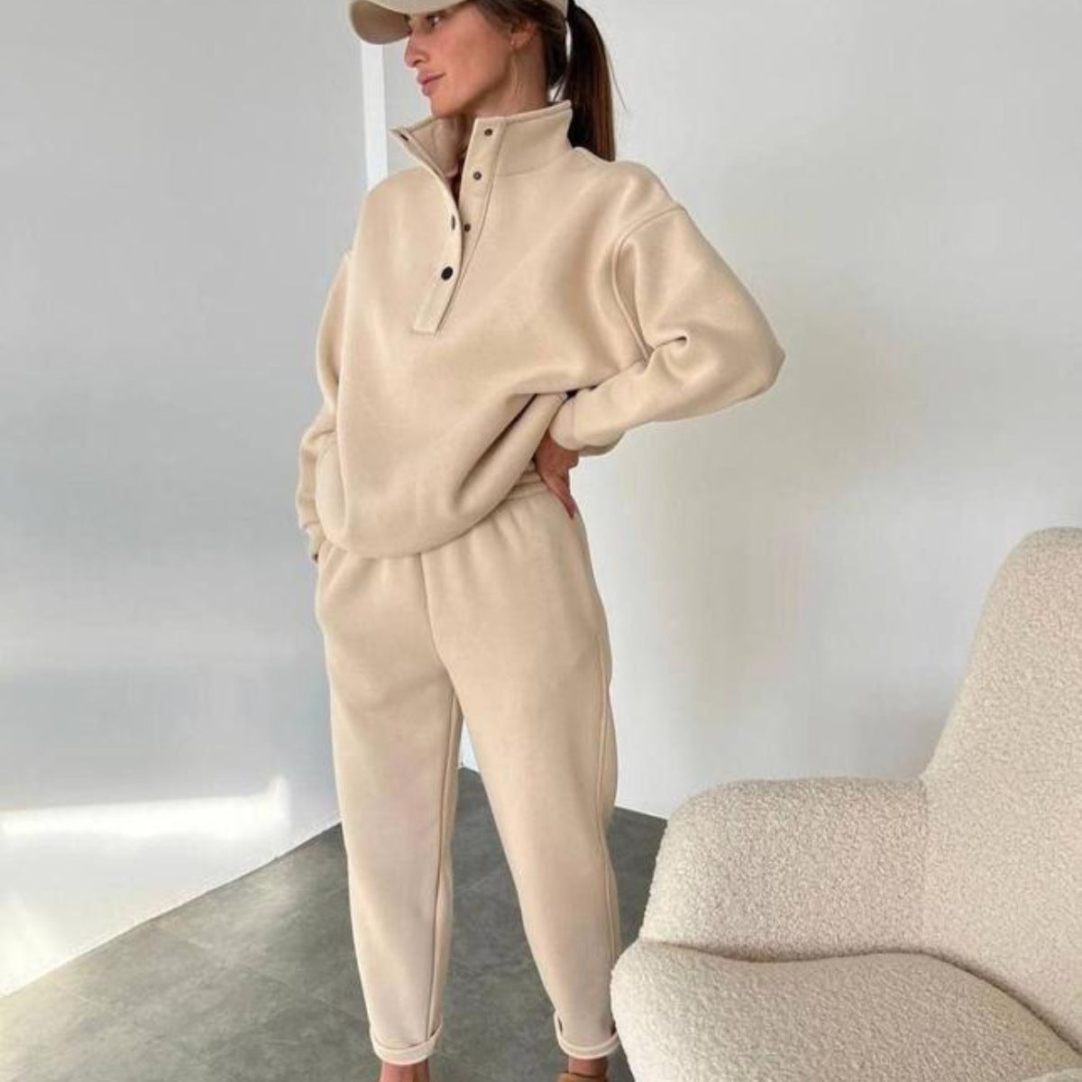 Damen nan kuscheliges Oversize Fleece-Set mit Stehkragen und Jogger