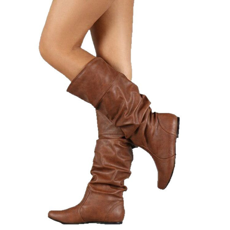 Damen nan lässige Slouch-Stiefel mit weichem Schaft, gerafftem Design und flacher Komfortsohle