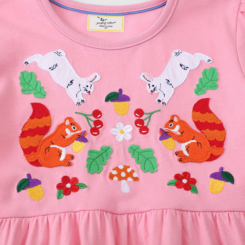 Mädchen Baumwollkleid mit bunten Tierapplikationen