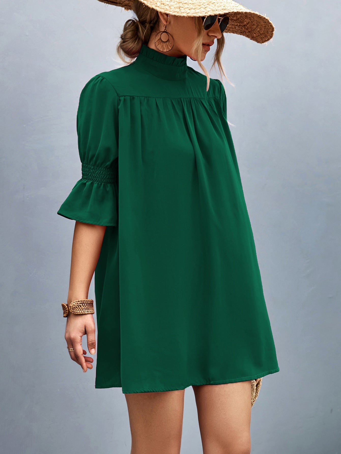 Damen Feierliches Kurzarmkleid mit Stehkragen und luftigen Ärmeln Selmira