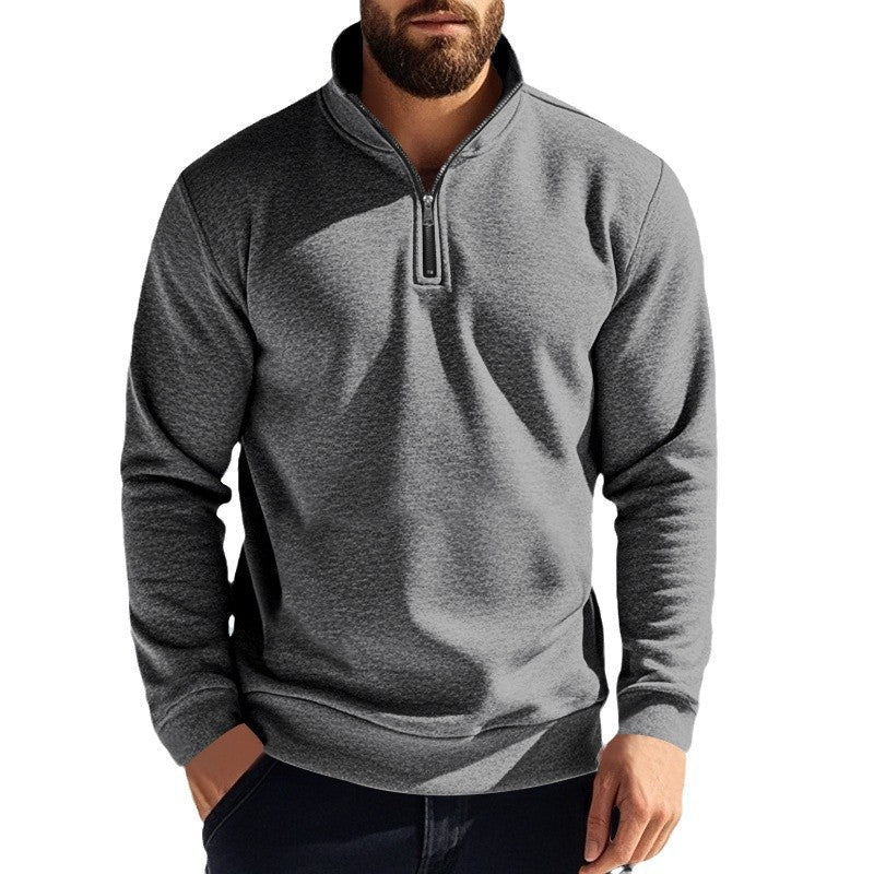 Herren nan halbhoher Reißverschluss-Sweatpullover mit Stehkragen weichem Fleecefutter und elastischen Bündchen