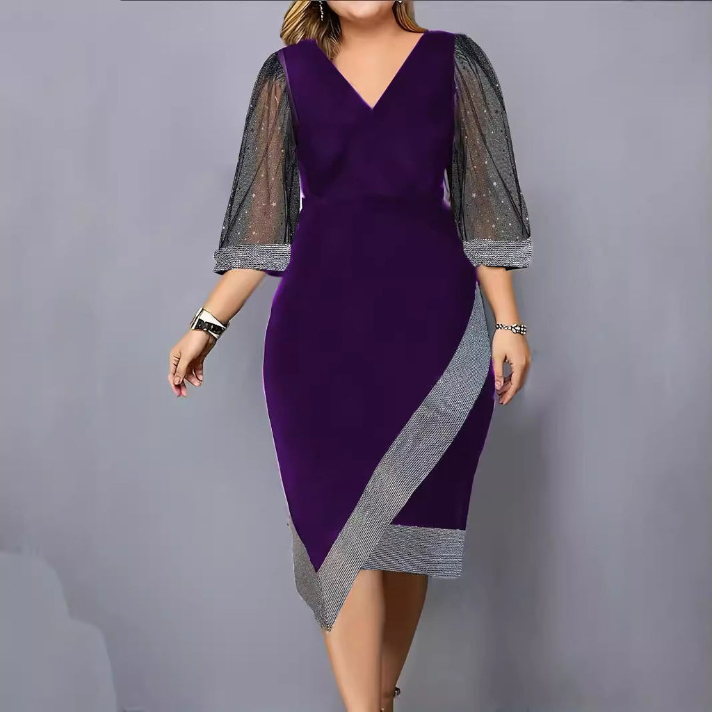 Damen Elegantes Cocktailkleid mit transparenten Puffärmeln und asymmetrischem Saum Selmira