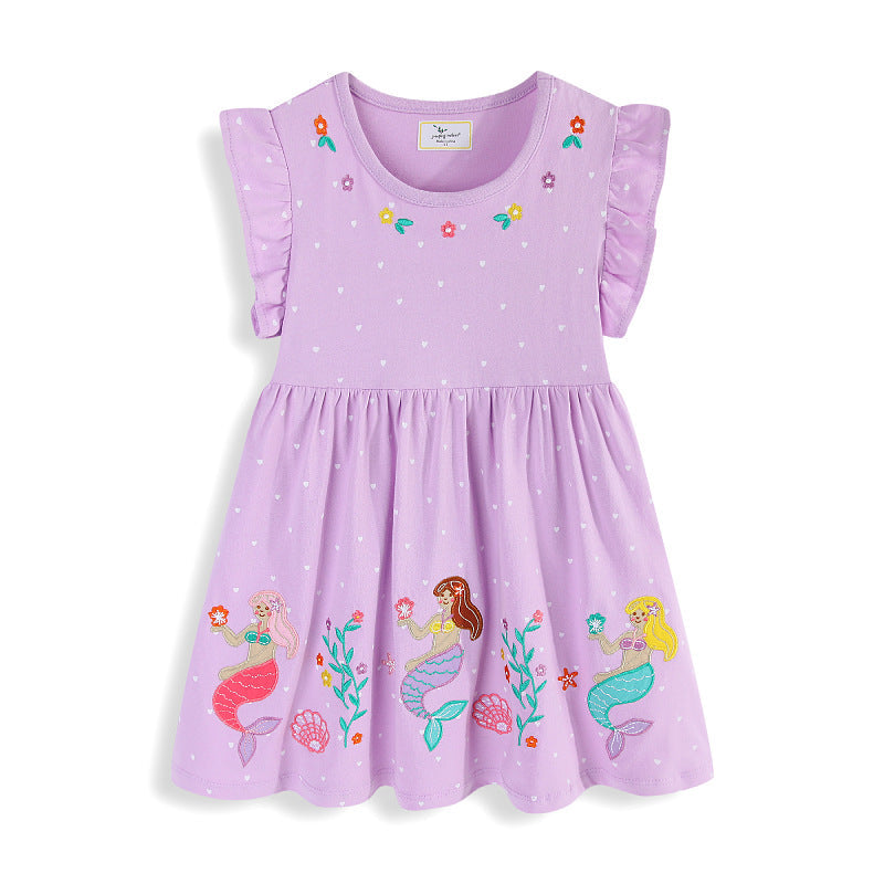Mädchen Sommerkleid mit verzauberndem Meerjungfrau-Stickdesign